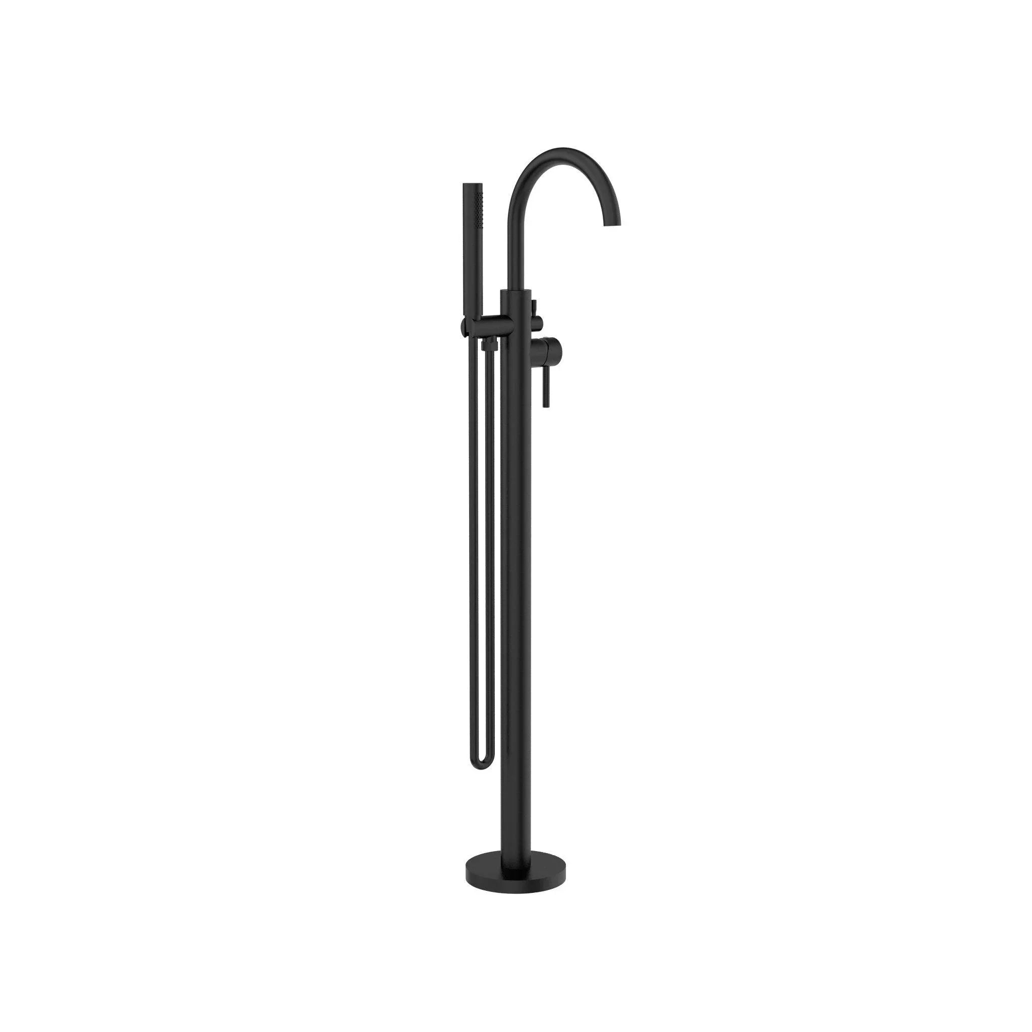 NERO MECCA ROUND FREESTANDING MIXER WITH HAND SHOWER MATTE BLACK - Ideal Bathroom CentreNR210903aMB