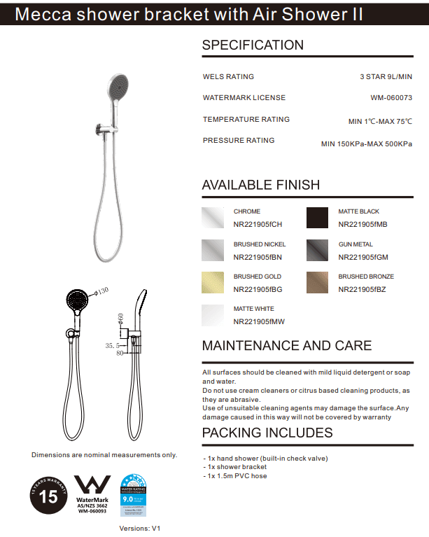 NERO MECCA SHOWER BRACKET WITH AIR SHOWER II MATTE BLACK - Ideal Bathroom CentreNR221905FMB