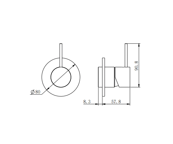 NERO MECCA SHOWER MIXER HANDLE UP 80MM PLATE MATTE BLACK - Ideal Bathroom CentreNR221911BMB