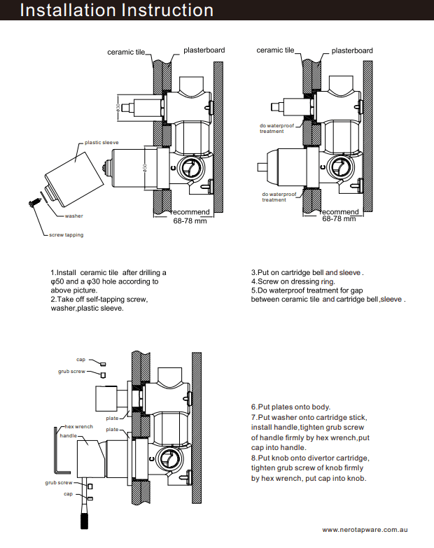 NERO MECCA SHOWER MIXER WITH DIVERTOR TRIM KITS ONLY MATTE WHITE - Ideal Bathroom CentreNR221911ATMW
