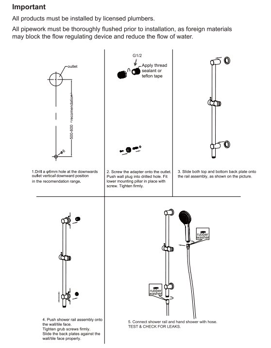 NERO MECCA SHOWER RAIL WITH AIR SHOWER II BRUSHED GOLD - Ideal Bathroom CentreNR221905GBG