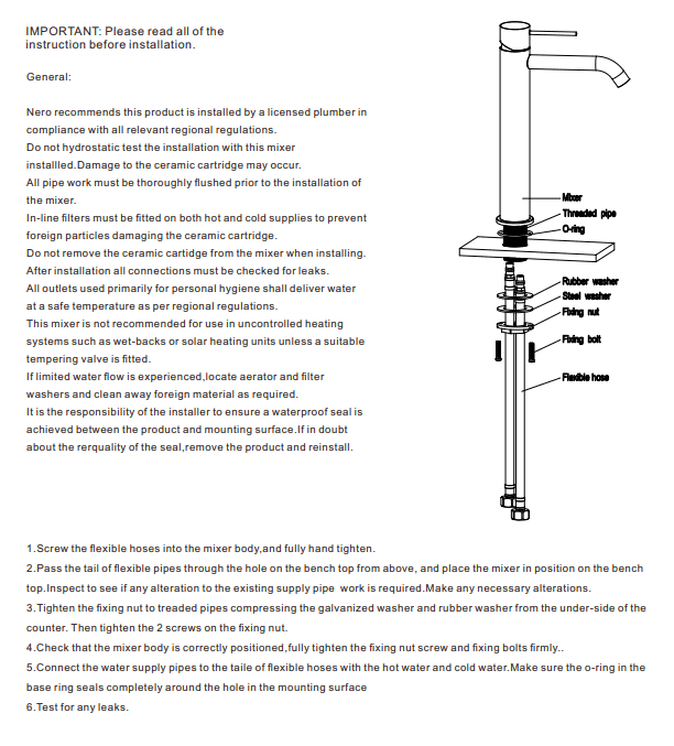 NERO MECCA TALL BASIN MIXER BRUSHED NICKEL - Ideal Bathroom CentreNR221901aBN