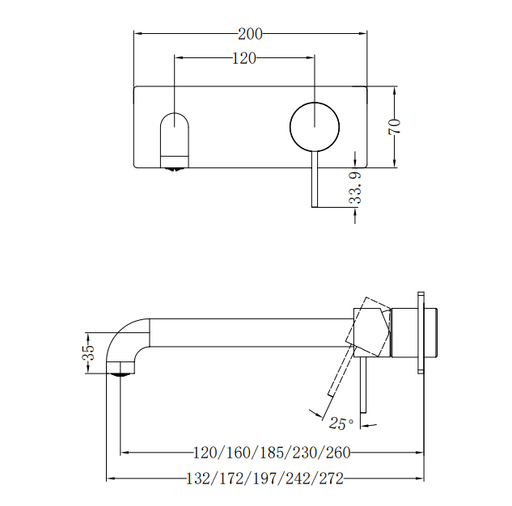 NERO MECCA WALL BASIN/BATH MIXER 185MM BRUSHED BRONZE - Ideal Bathroom CentreNR221910A185BZ