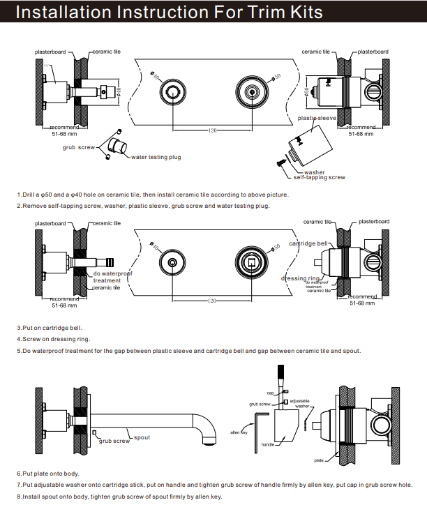 NERO MECCA WALL BASIN/BATH MIXER HANDLE UP 120MM TRIM KITS ONLY BRUSHED NICKEL - Ideal Bathroom CentreNR221910B120TBN