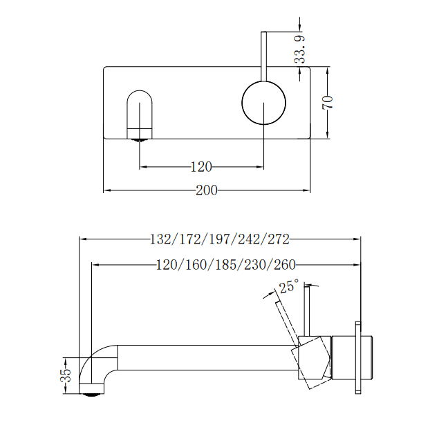 NERO MECCA WALL BASIN/BATH MIXER HANDLE UP 160MM TRIM KITS ONLY BRUSHED BRONZE - Ideal Bathroom CentreNR221910B160TBZ