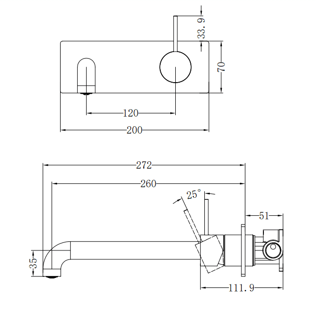 NERO MECCA WALL BASIN/BATH MIXER HANDLE UP 260MM CHROME - Ideal Bathroom CentreNR221910B260CH