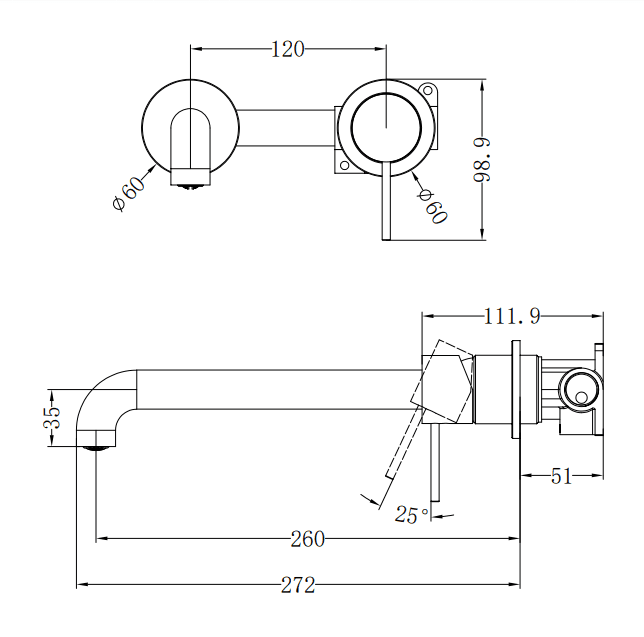 NERO MECCA WALL BASIN/BATH MIXER SEPARATE BACK PLATE 260MM BRUSHED NICKEL - Ideal Bathroom CentreNR221910C260BN
