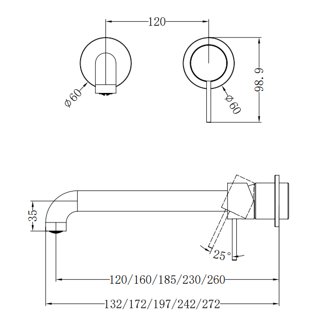 NERO MECCA WALL BASIN/BATH MIXER SEPARETE BACK PLATE 230MM BRUSHED GOLD - Ideal Bathroom CentreNR221910C230BG