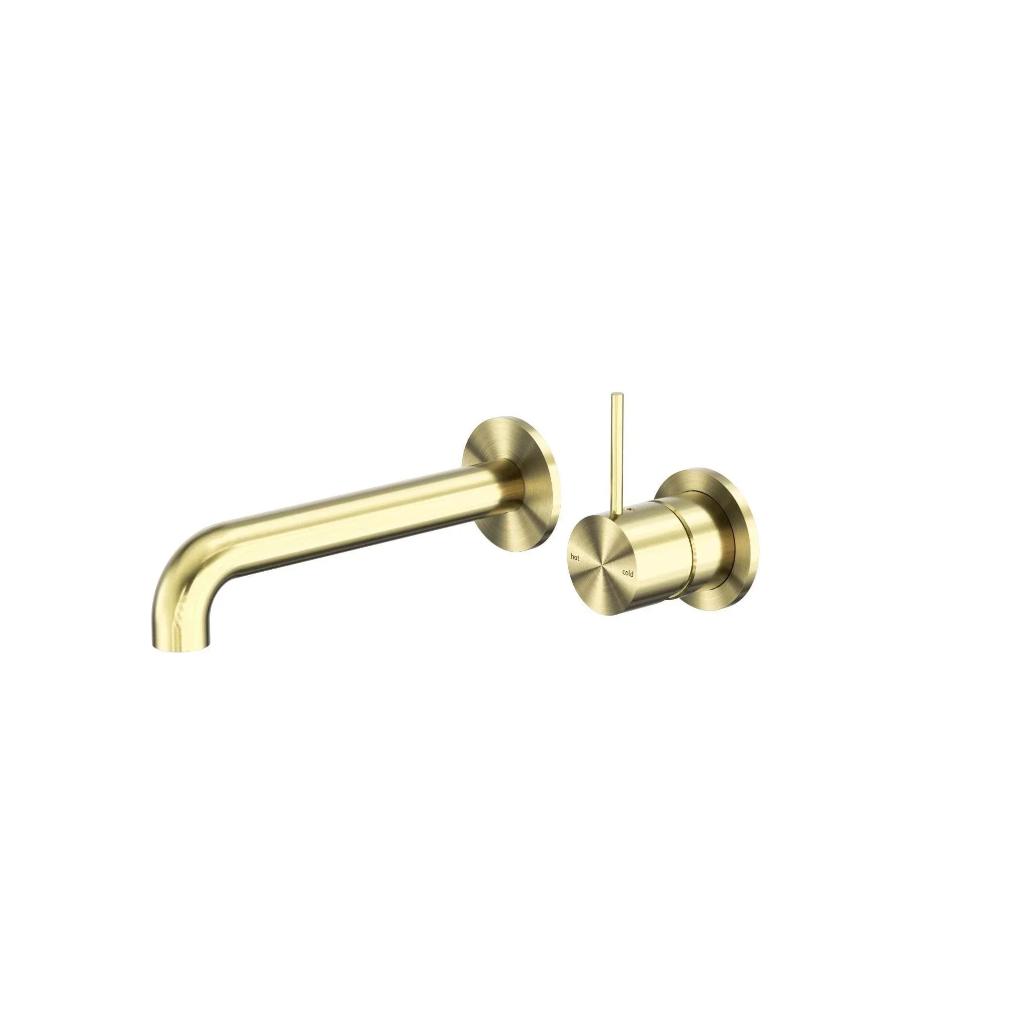 NERO MECCA WALL BASIN/BATH MIXER SEPARETE BACK PLATE HANDLE UP 185MM BRUSHED GOLD - Ideal Bathroom CentreNR221910D185BG