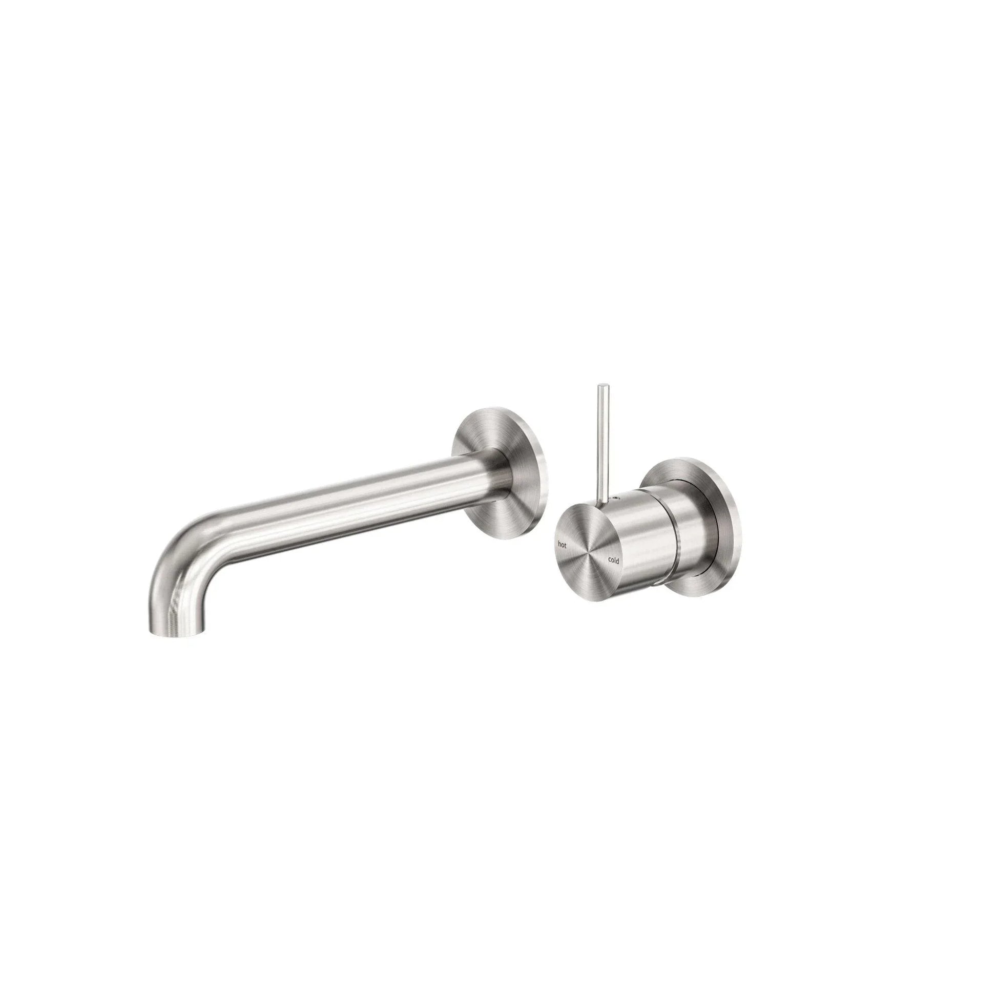 NERO MECCA WALL BASIN/BATH MIXER SEPARETE BACK PLATE HANDLE UP 185MM BRUSHED NICKEL - Ideal Bathroom CentreNR221910D185BN