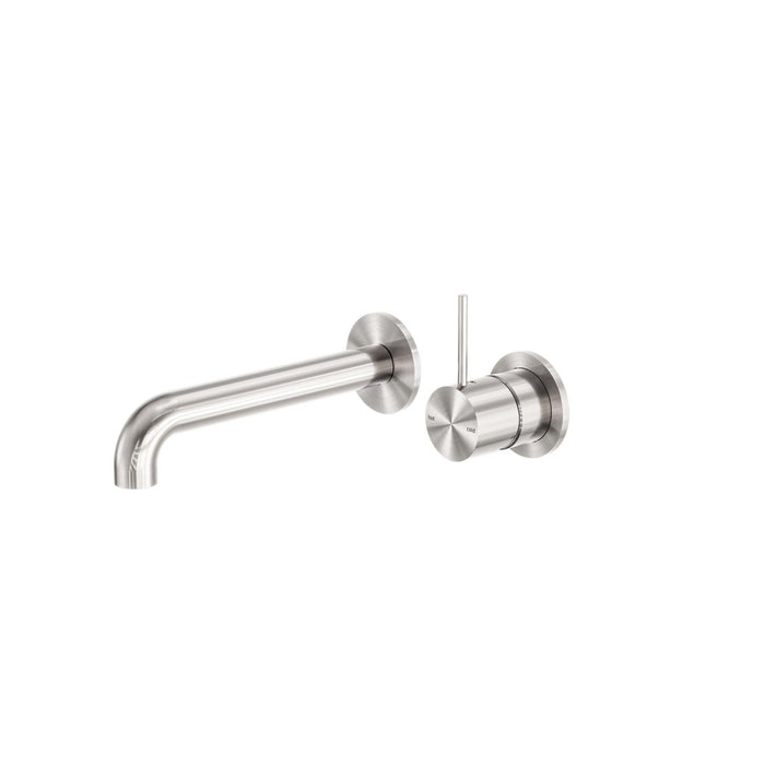 NERO MECCA WALL BASIN/BATH MIXER SEPARETE BACK PLATE HANDLE UP 230MM BRUSHED NICKEL - Ideal Bathroom CentreNR221910D230BN