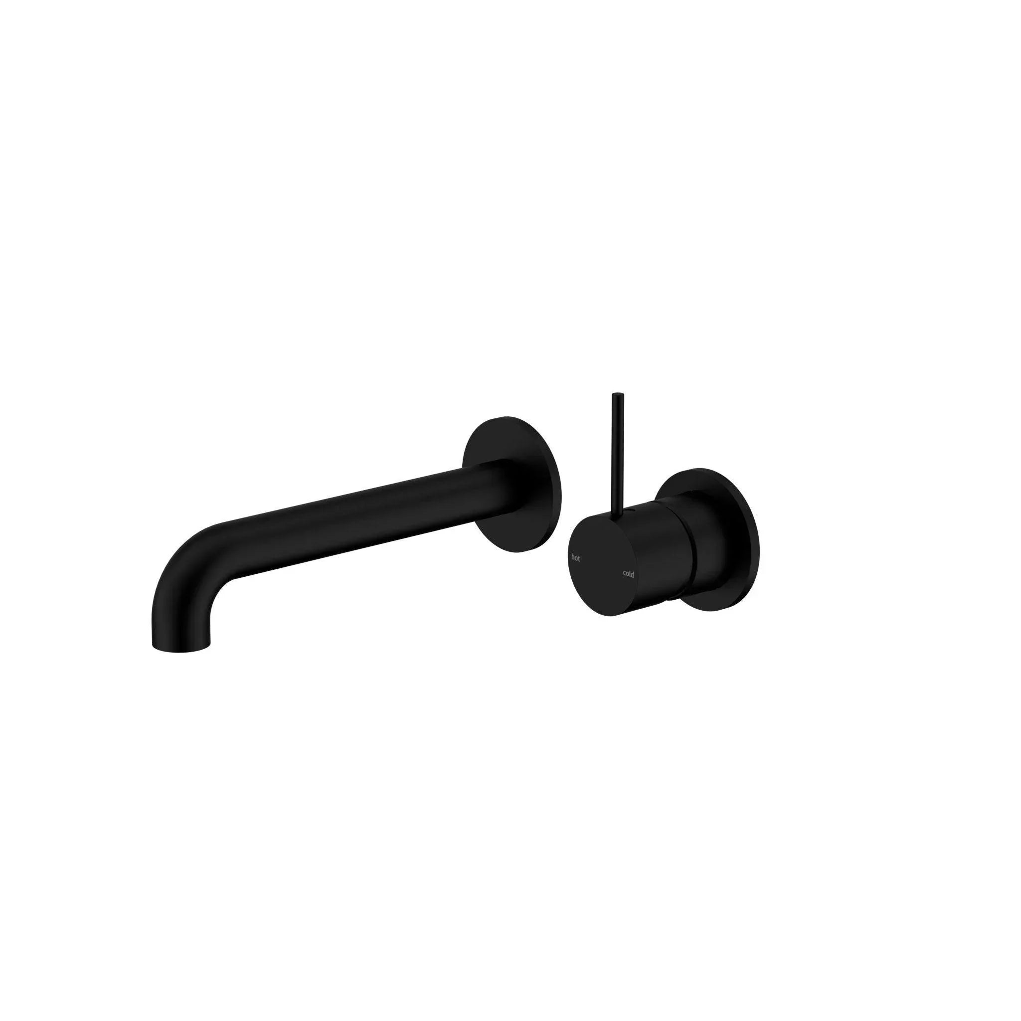NERO MECCA WALL BASIN/BATH MIXER SEPARETE BACK PLATE HANDLE UP 230MM MATTE BLACK - Ideal Bathroom CentreNR221910D230MB