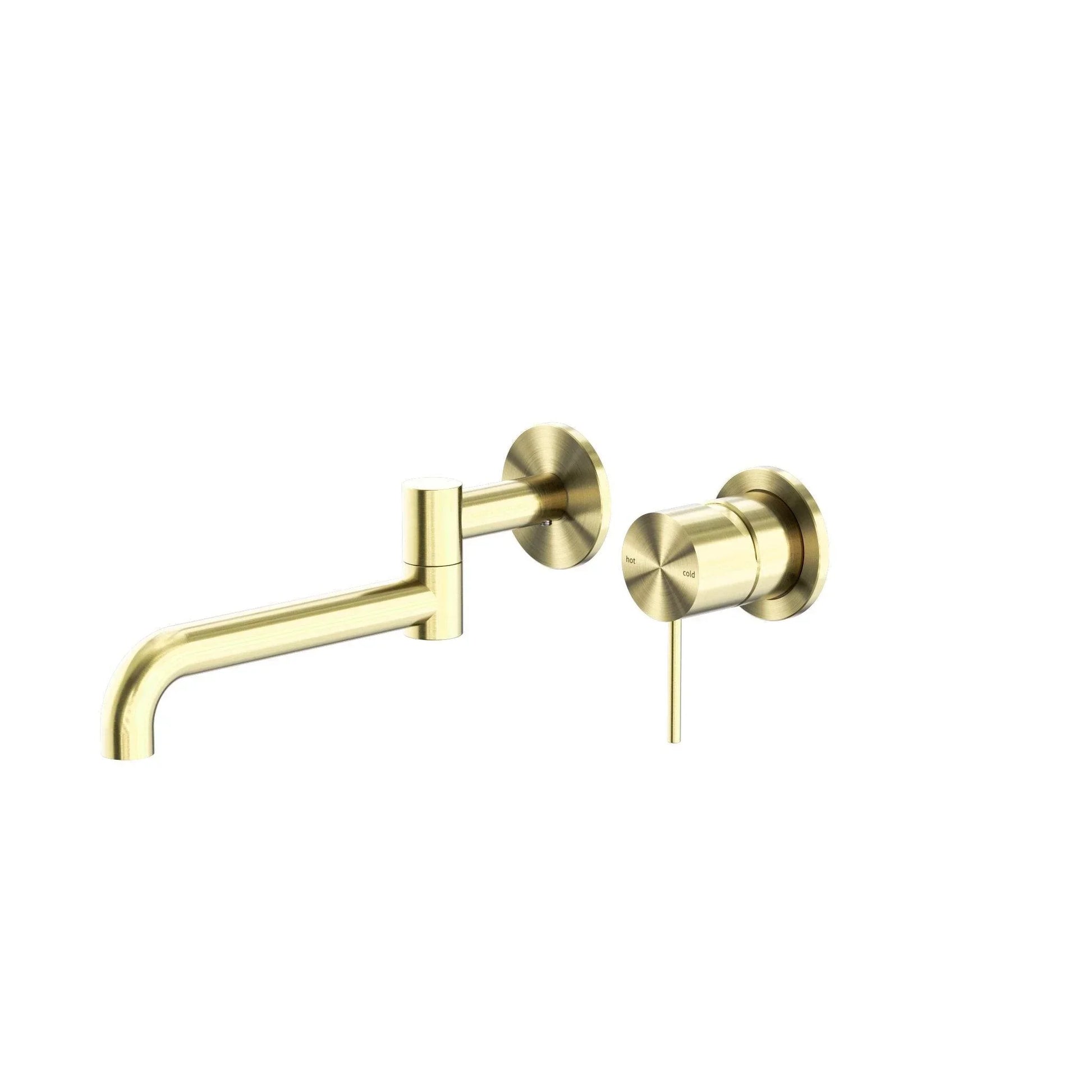 NERO MECCA WALL BASIN/BATH MIXER SWIVEL SPOUT 225MM BRUSHED GOLD - Ideal Bathroom CentreNR221910RBG