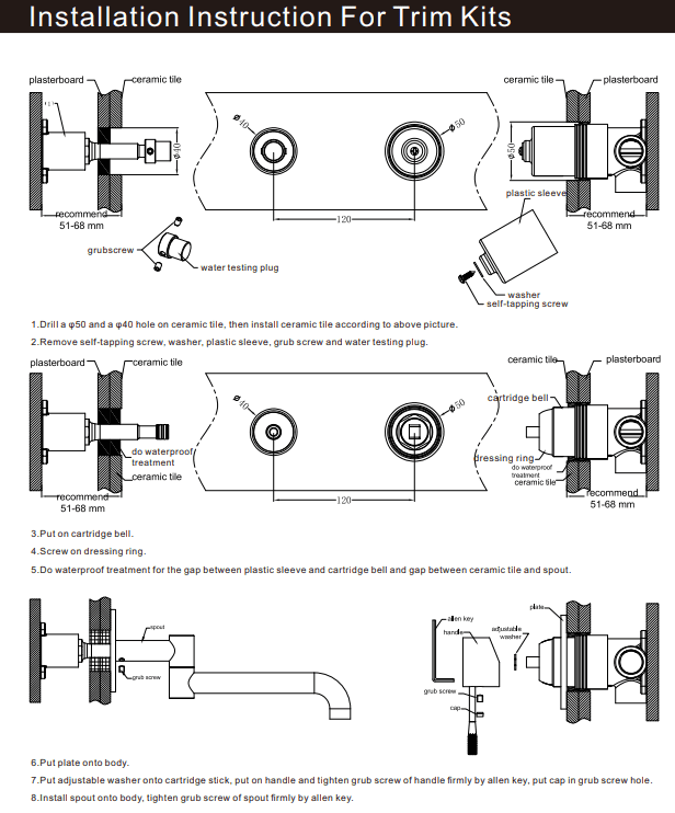 NERO MECCA WALL BASIN/BATH MIXER SWIVEL SPOUT 225MM TRIM KITS ONLY GUN METAL - Ideal Bathroom CentreNR221910RTGM