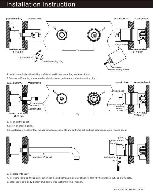 NERO MECCA WALL BASIN/BATH MIXER SWIVEL SPOUT TRIM KITS ONLY GUN METAL - Ideal Bathroom CentreNR221910QTGM