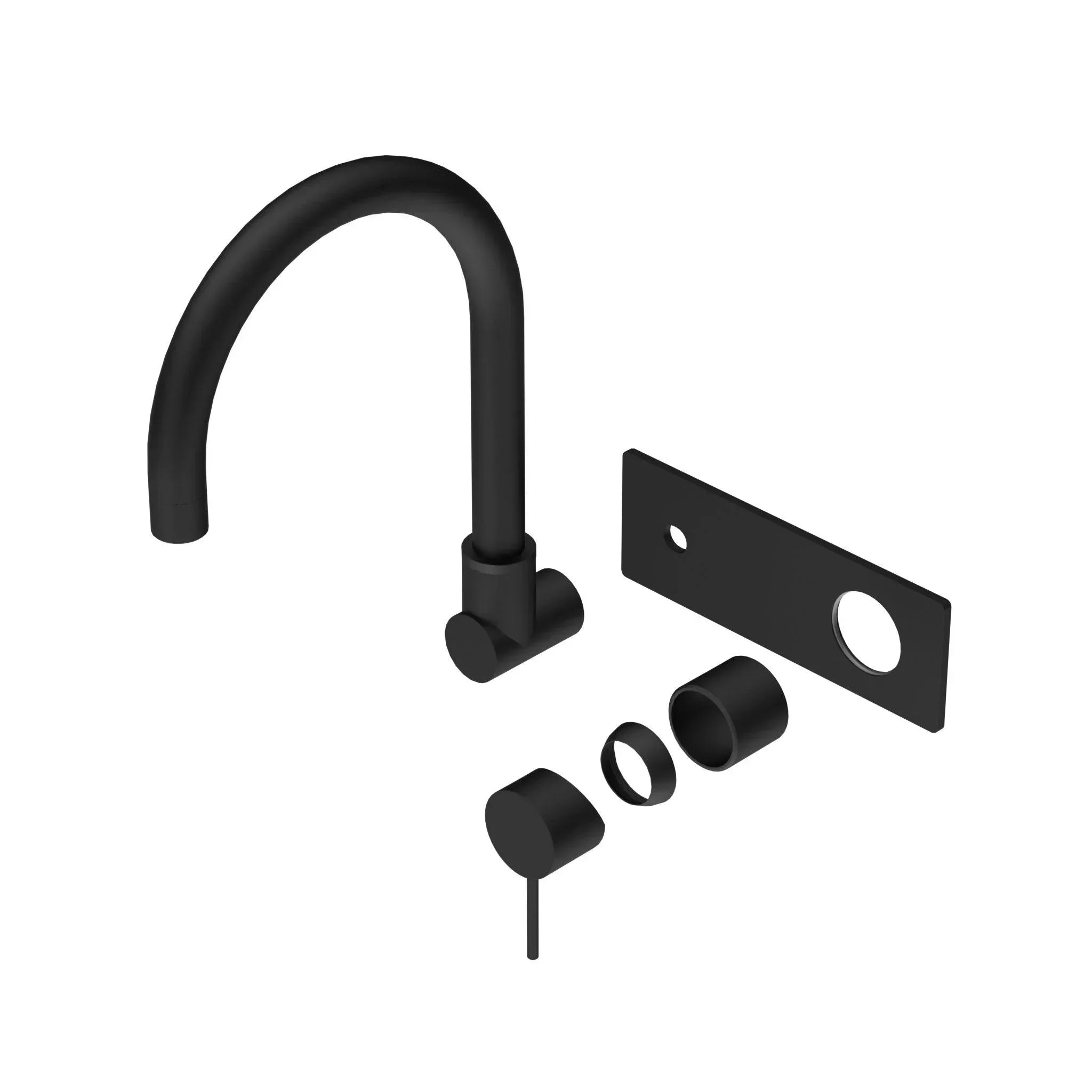 NERO MECCA WALL BASIN/BATH MIXER SWIVEL SPOUT TRIM KITS ONLY MATTE BLACK - Ideal Bathroom CentreNR221910QTMB