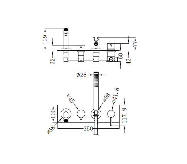 NERO MECCA WALL MOUNT BATH MIXER WITH HAND SHOWER CHROME - Ideal Bathroom CentreNR221903dCH