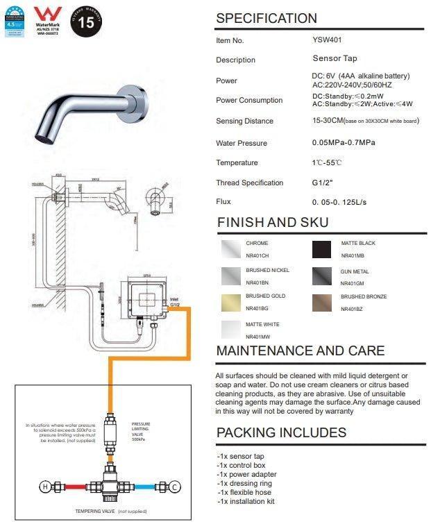 NERO MECCA WALL MOUNT SENSOR TAP CHROME - Ideal Bathroom CentreNR401CH
