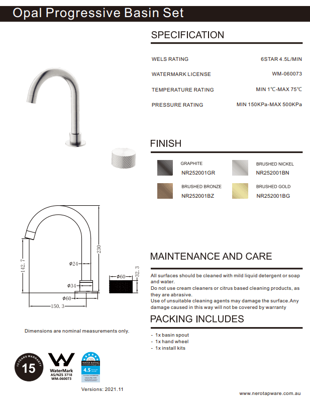 NERO OPAL PROGRESSIVE BASIN SET BRUSHED BRONZE - Ideal Bathroom CentreNR252001BZ