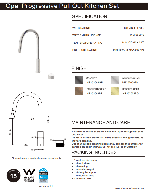 NERO OPAL PROGRESSIVE PULL OUT KITCHEN SET BRUSHED GOLD - Ideal Bathroom CentreNR252008BG