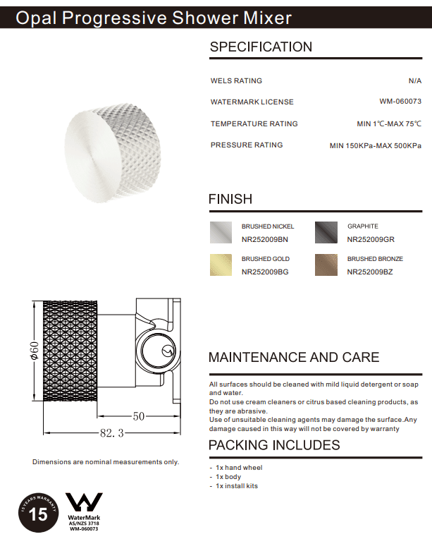 NERO OPAL PROGRESSIVE SHOWER MIXER BRUSHED GOLD - Ideal Bathroom CentreNR252009BG