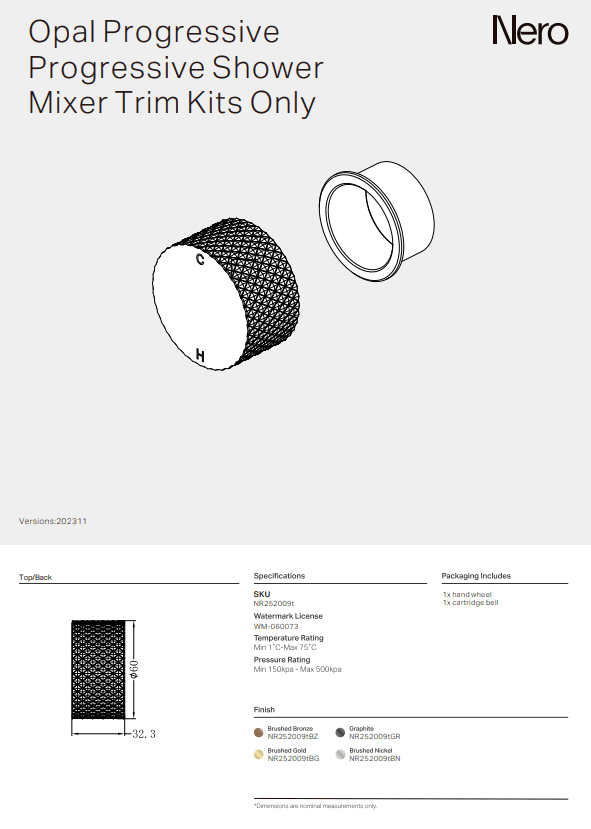 NERO OPAL PROGRESSIVE SHOWER MIXER TRIM KITS ONLY GRAPHITE - Ideal Bathroom CentreNR252009TGR