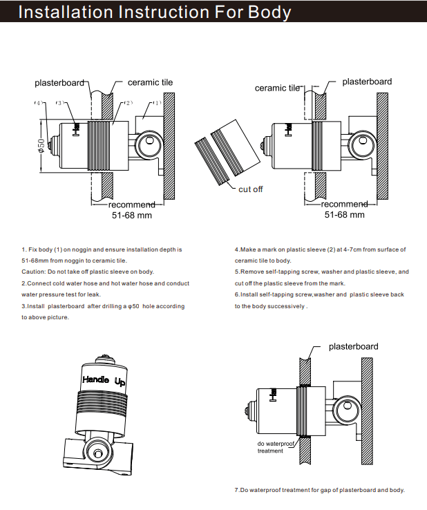 NERO PREMIUM 35MM UNIVERSAL SHOWER MIXER HANDLE UP BODY ONLY - Ideal Bathroom CentreNRUB002AP