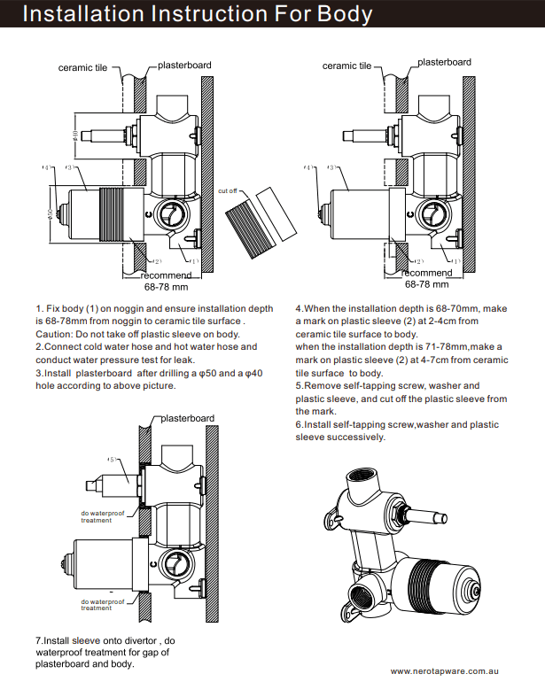 NERO PREMIUM 35MM UNIVERSAL SHOWER MIXER WITH DIVERTOR BODY ONLY - Ideal Bathroom CentreNRUB003P