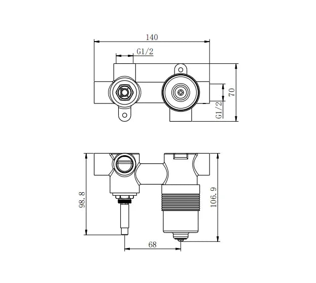 NERO PREMIUM 35MM UNIVERSAL SHOWER MIXER WITH DIVERTOR HORIZONTAL BODY ONLY - Ideal Bathroom CentreNRUB003AP