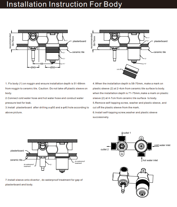 NERO PREMIUM 35MM UNIVERSAL SHOWER MIXER WITH DIVERTOR HORIZONTAL BODY ONLY - Ideal Bathroom CentreNRUB003AP
