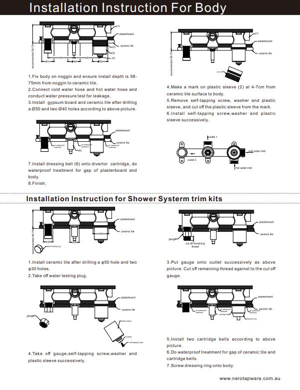 NERO PREMIUM 35MM UNIVERSAL SHOWER SYSTEM BODY ONLY - Ideal Bathroom CentreNRUB004P