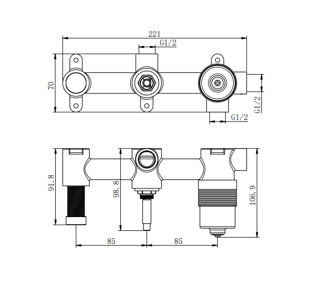 NERO PREMIUM 35MM UNIVERSAL SHOWER SYSTEM BODY ONLY - Ideal Bathroom CentreNRUB004P