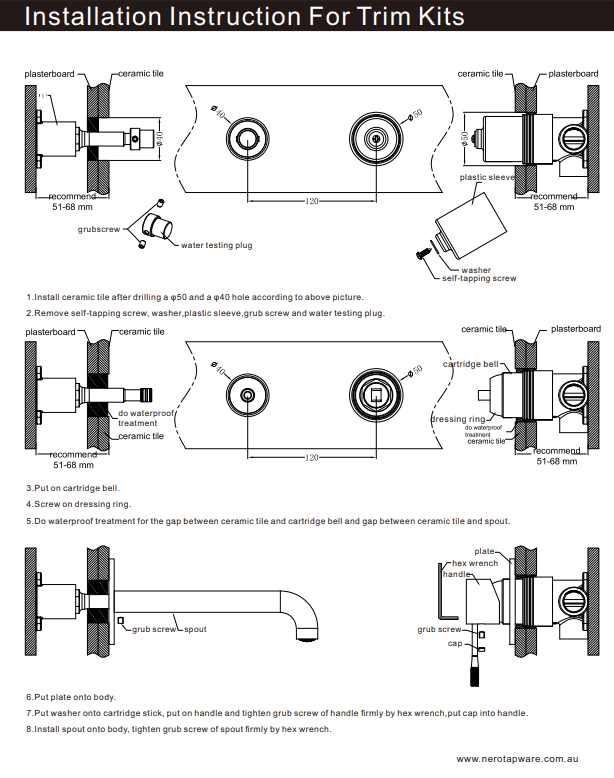 NERO PREMIUM 35MM UNIVERSAL WALL BASIN/BATH MIXER BODY ONLY - Ideal Bathroom CentreNRUB001P