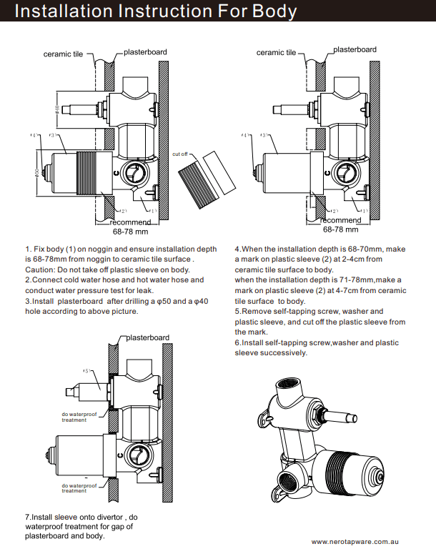 NERO PROJECT 35MM UNIVERSAL SHOWER MIXER WITH DIVERTOR BODY ONLY - Ideal Bathroom CentreNRUB003