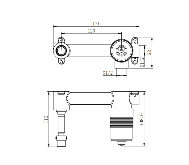 NERO PROJECT 35MM UNIVERSAL WALL BASIN/BATH MIXER BODY ONLY - Ideal Bathroom CentreNRUB001