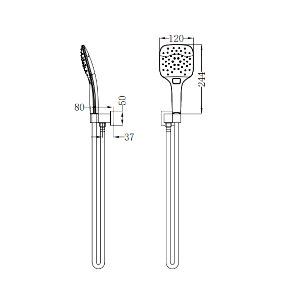 NERO RAIN SQUARE 3 FUNCTION SHOWER ON BRACKET MATTE BLACK - Ideal Bathroom CentreNR306MB
