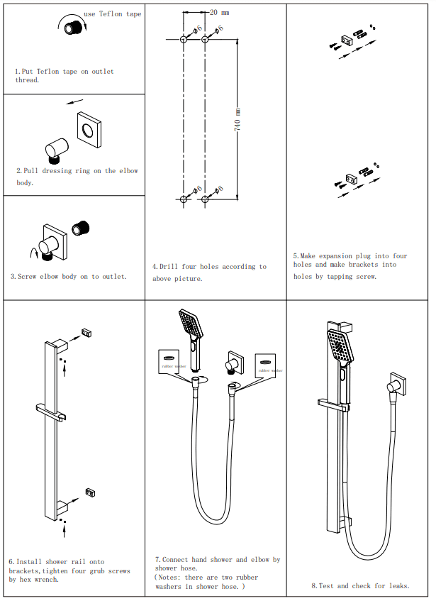 NERO RAIN SQUARE 3 FUNCTION SHOWER RAIL MATTE BLACK - Ideal Bathroom CentreNR304MB