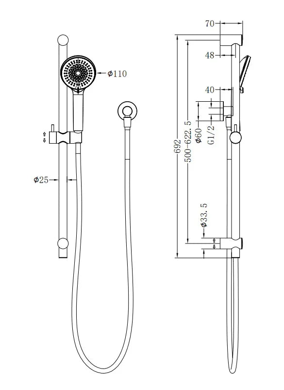 NERO ROUND METAL PROJECT RAIL SHOWER GUN METAL - Ideal Bathroom CentreNR318GM