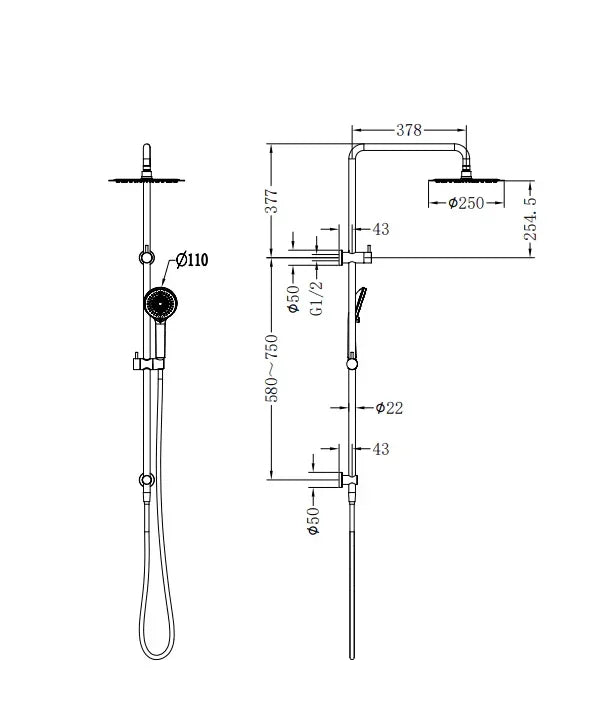 NERO ROUND PROJECT TWIN SHOWER 4 STAR RATING GUN METAL - Ideal Bathroom CentreNR232105fGM