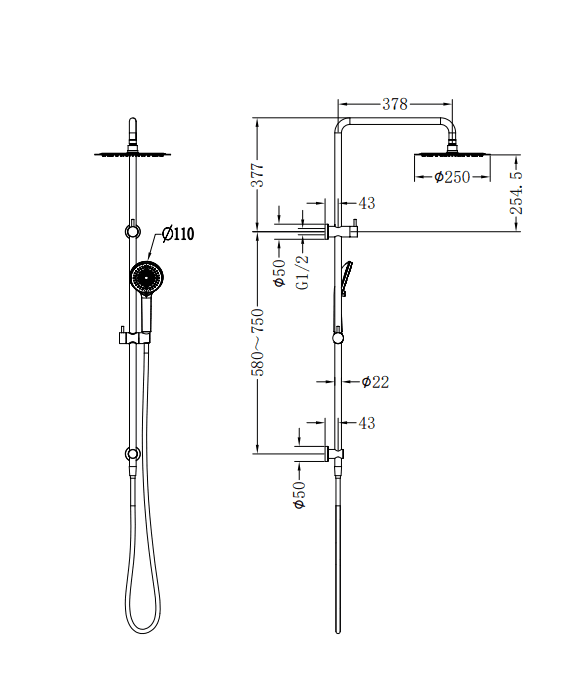 NERO ROUND PROJECT TWIN SHOWER GUN METAL - Ideal Bathroom CentreNR232105DGM