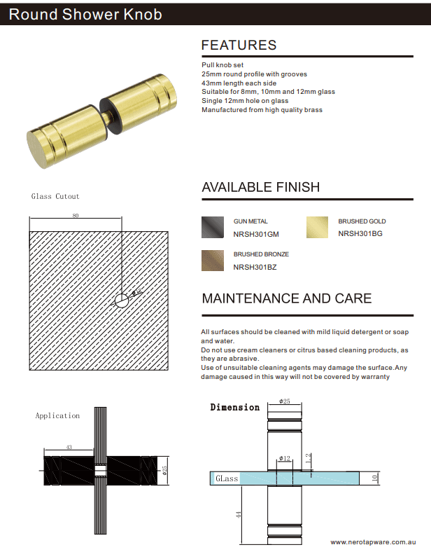 NERO ROUND SHOWER KNOB BRUSHED GOLD - Ideal Bathroom CentreNRSH301BG