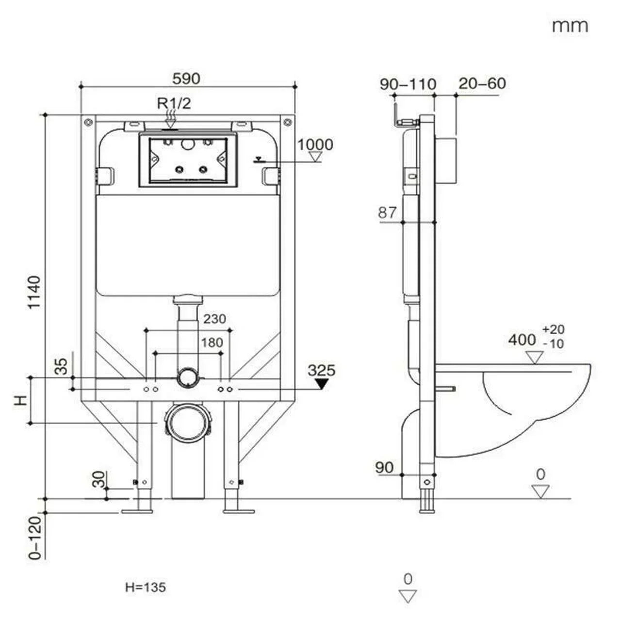 NERO R&T WALL HUNG IN-WALL CISTERN - Ideal Bathroom CentreG30031