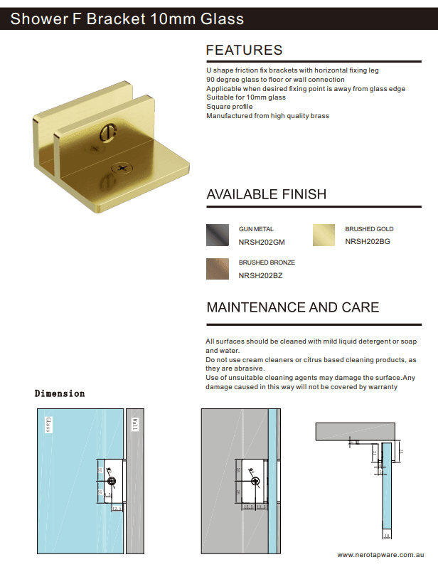 NERO SHOWER F BRACKET 10MM GLASS GUN METAL - Ideal Bathroom CentreNRSH202GM