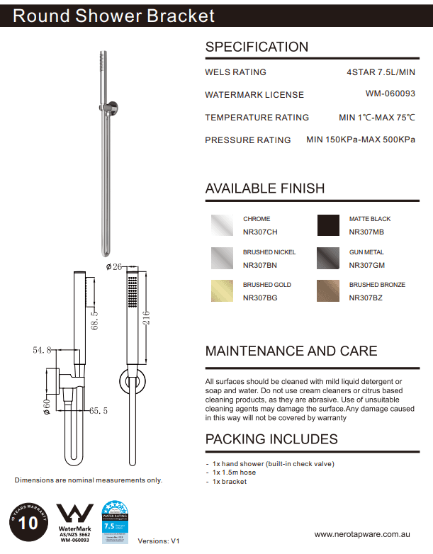 NERO SLIM SHOWER ON BRACKET MATTE BLACK - Ideal Bathroom CentreNR307MB