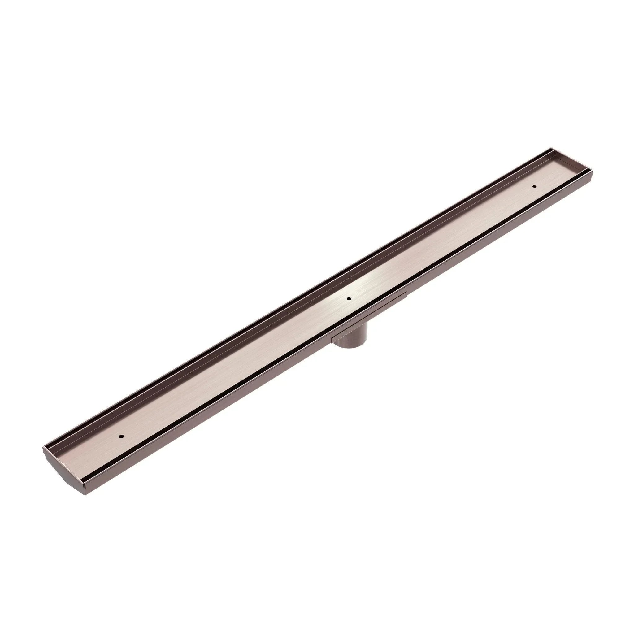 NERO TILE INSERT V CHANNEL FLOOR GRATE 50MM OUTLET WITHOUT OUTLET AND HOLE SAW BRUSHED BRONZE - Ideal Bathroom CentreNRFG002BZ