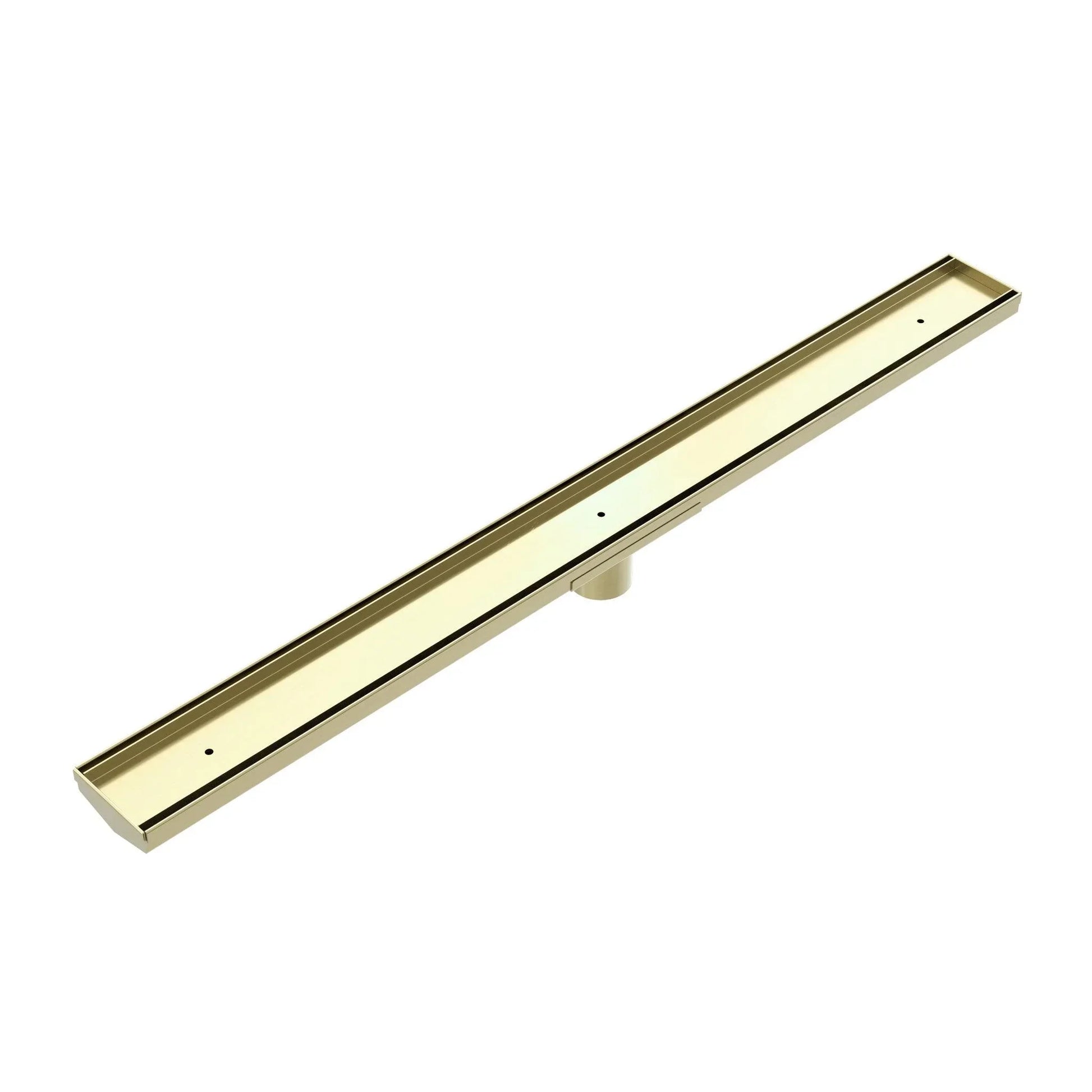 NERO TILE INSERT V CHANNEL FLOOR GRATE 50MM OUTLET WITHOUT OUTLET AND HOLE SAW BRUSHED GOLD - Ideal Bathroom CentreNRFG002BG