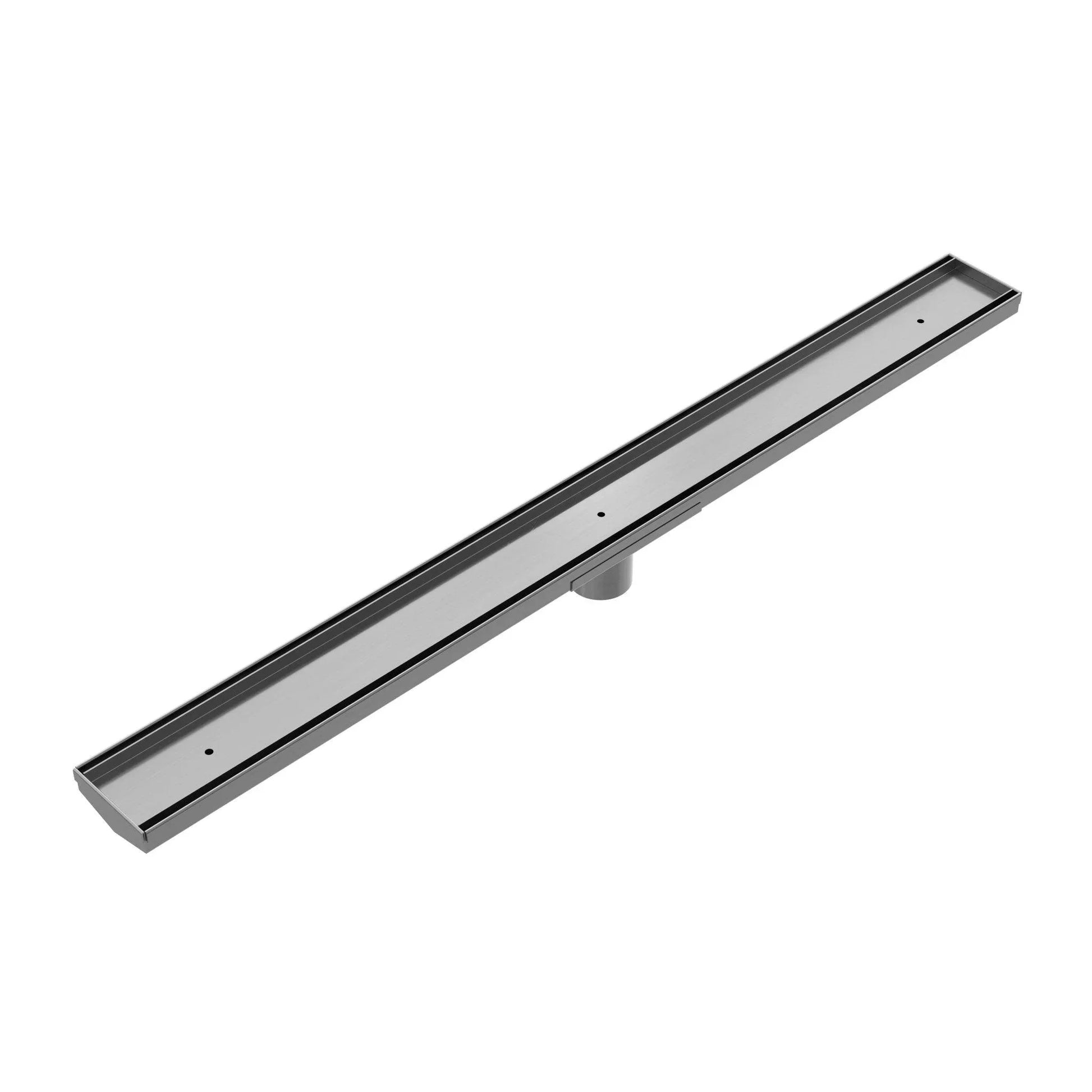 NERO TILE INSERT V CHANNEL FLOOR GRATE 50MM OUTLET WITHOUT OUTLET AND HOLE SAW GUN METAL - Ideal Bathroom CentreNRFG002GM