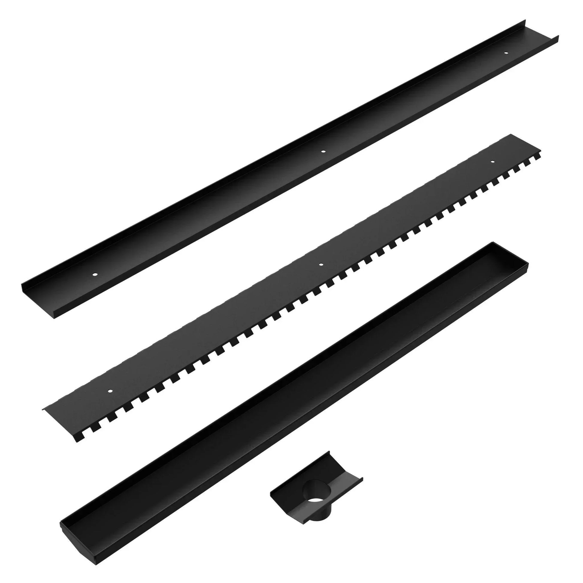 NERO TILE INSERT V CHANNEL FLOOR GRATE 50MM OUTLET WITHOUT OUTLET AND HOLE SAW MATTE BLACK - Ideal Bathroom CentreNRFG002MB