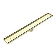 NERO TILE INSERT V CHANNEL FLOOR GRATE 89MM OUTLET WITHOUT OUTLET AND HOLE SAW BRUSHED GOLD - Ideal Bathroom CentreNRFG001BG