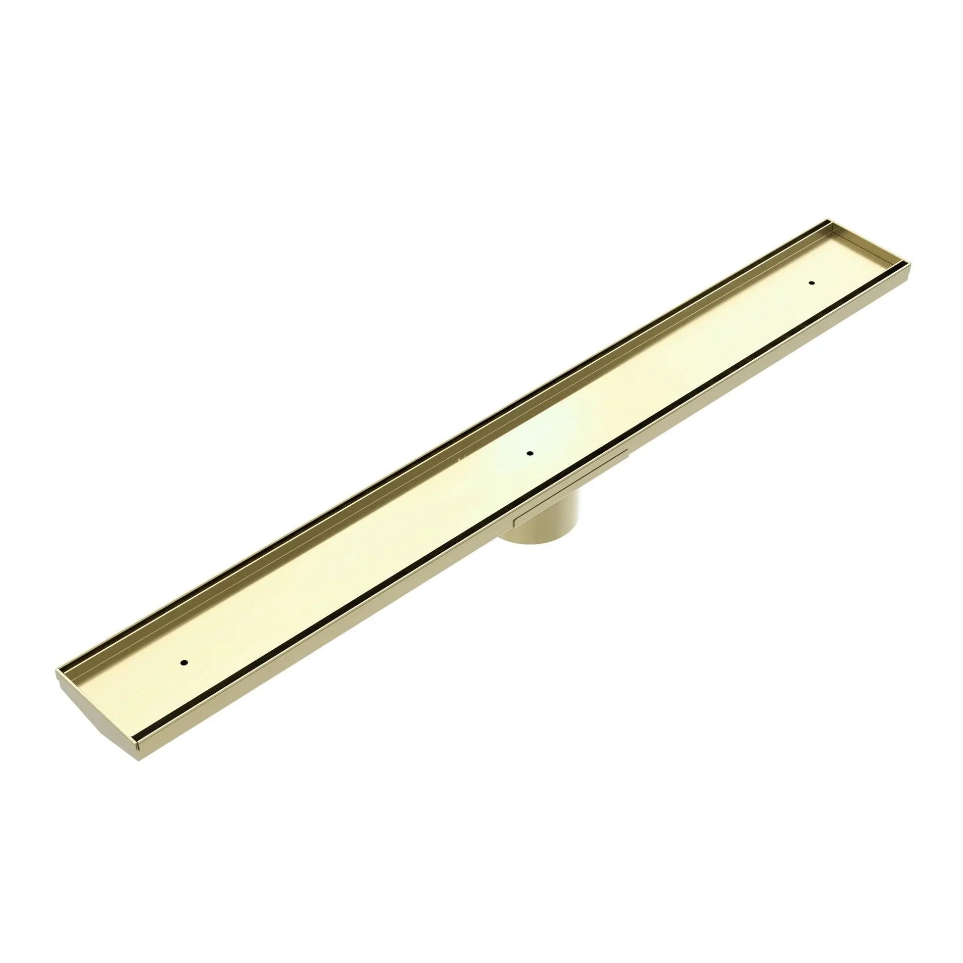NERO TILE INSERT V CHANNEL FLOOR GRATE 89MM OUTLET WITHOUT OUTLET AND HOLE SAW BRUSHED GOLD - Ideal Bathroom CentreNRFG001BG
